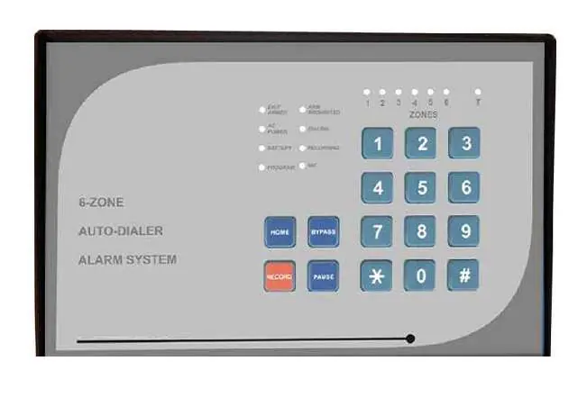 Keypad of a 6-zone intrusion alarm panel with auto-dialer